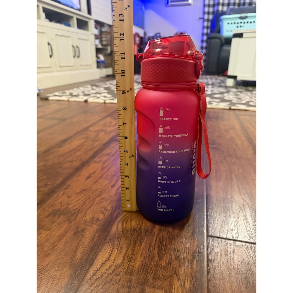 Giotto 64 oz Motivational Water Bottle Red Purple Ombre Hydration Time Marker